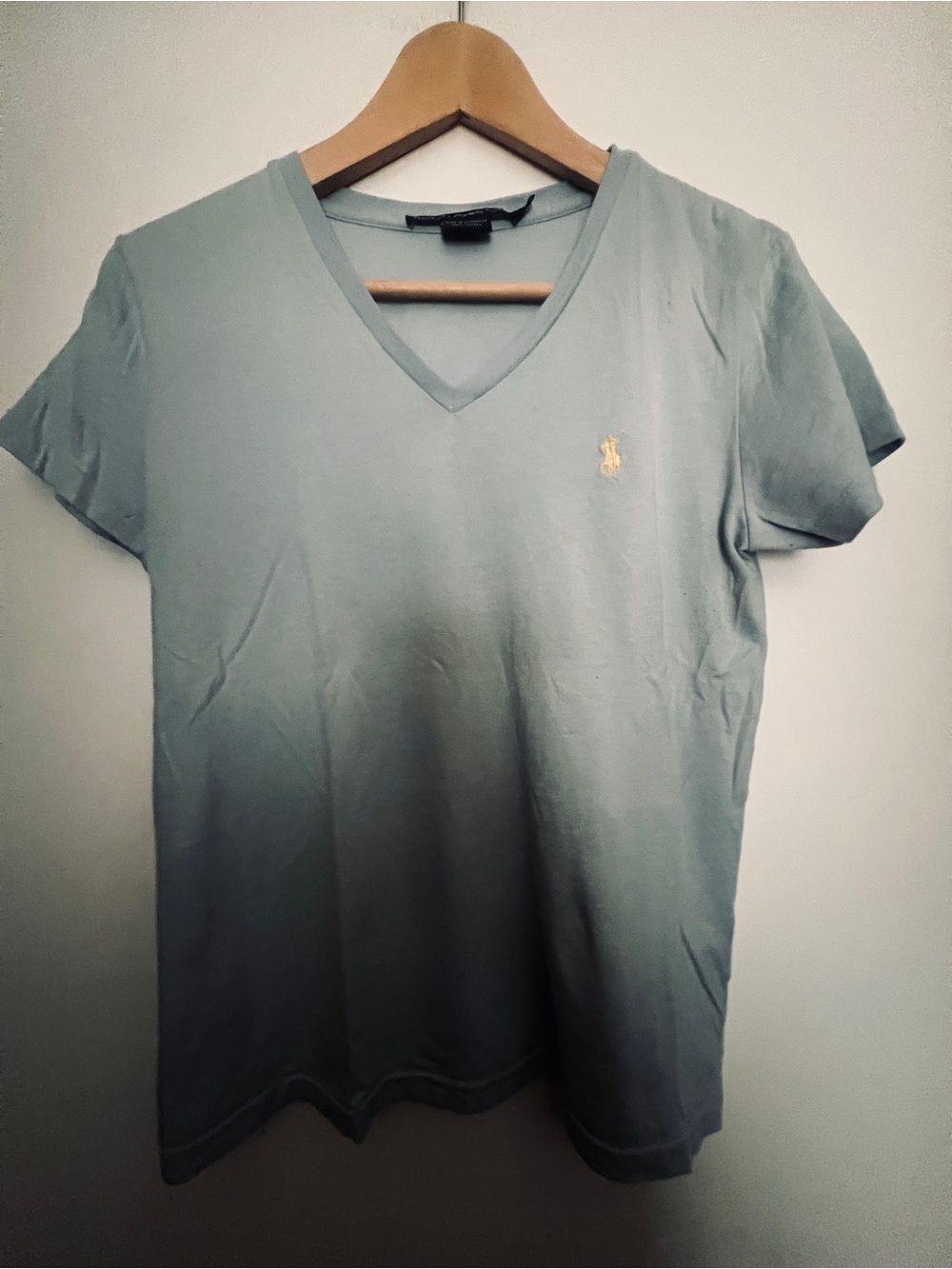 Ralph Lauren Sport V-Neck Tee in Light Blue with Gold Embroidery- Medium